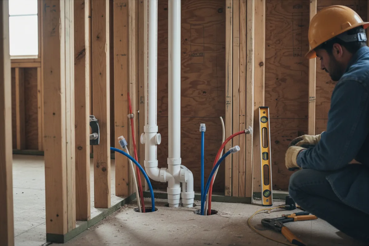 Drain and supply rough-in during Drain Cleaning in Willowbrook